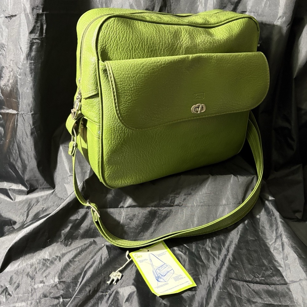 70s RETRO Vintage Sears Weekender Bag Luggage Avocado Green‎ Keys Original Tag